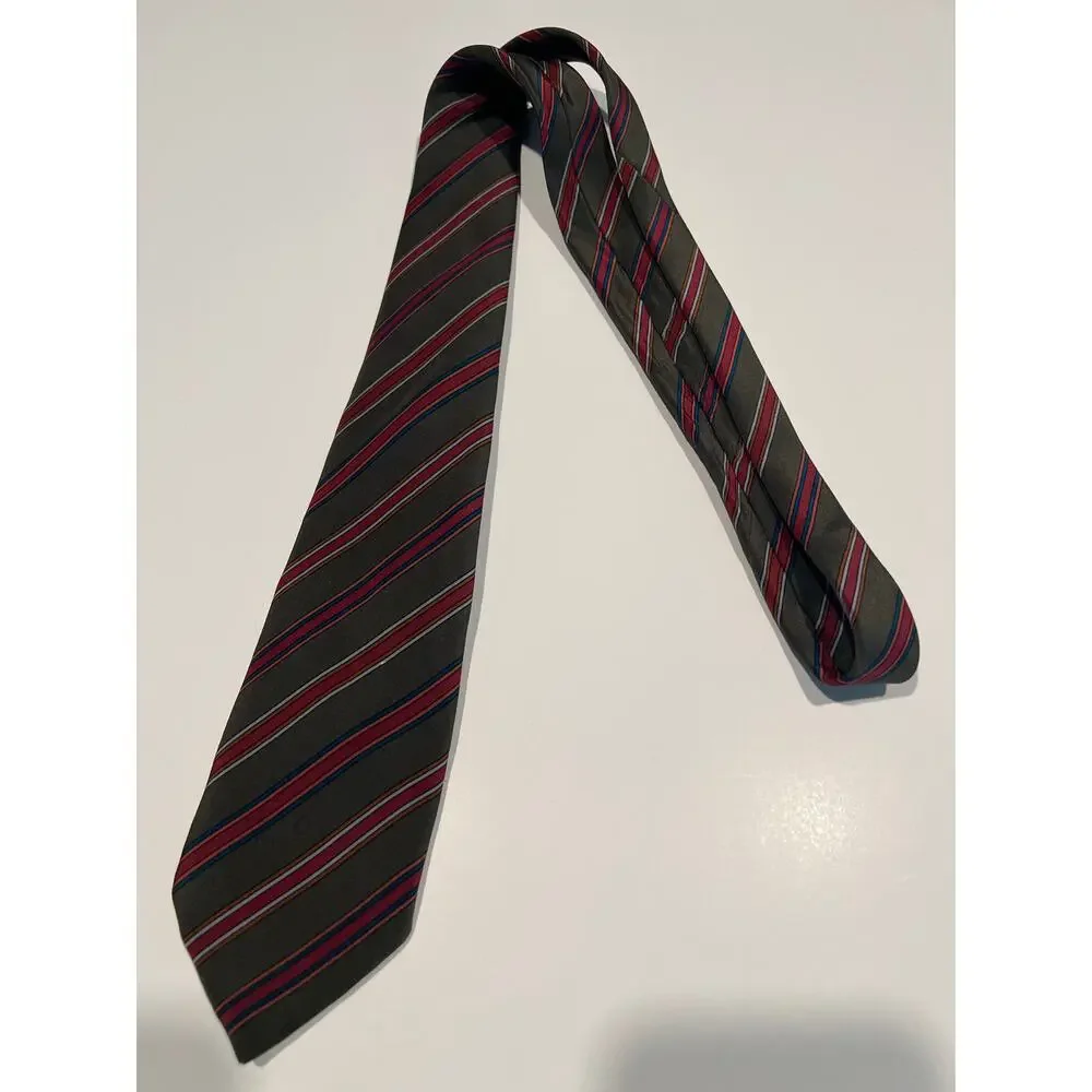Ermenegildo Zegna Men’s Silk Necktie Dark Gray Red Gold JL